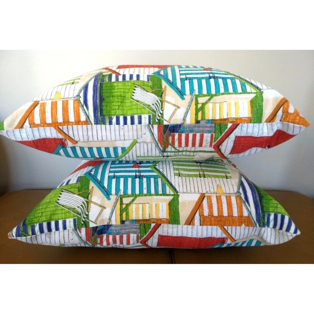 Richloom Solarium 20X20 Zippered Throw Pillow Covers BEACH HUTS In/Outdoor 2 NEW